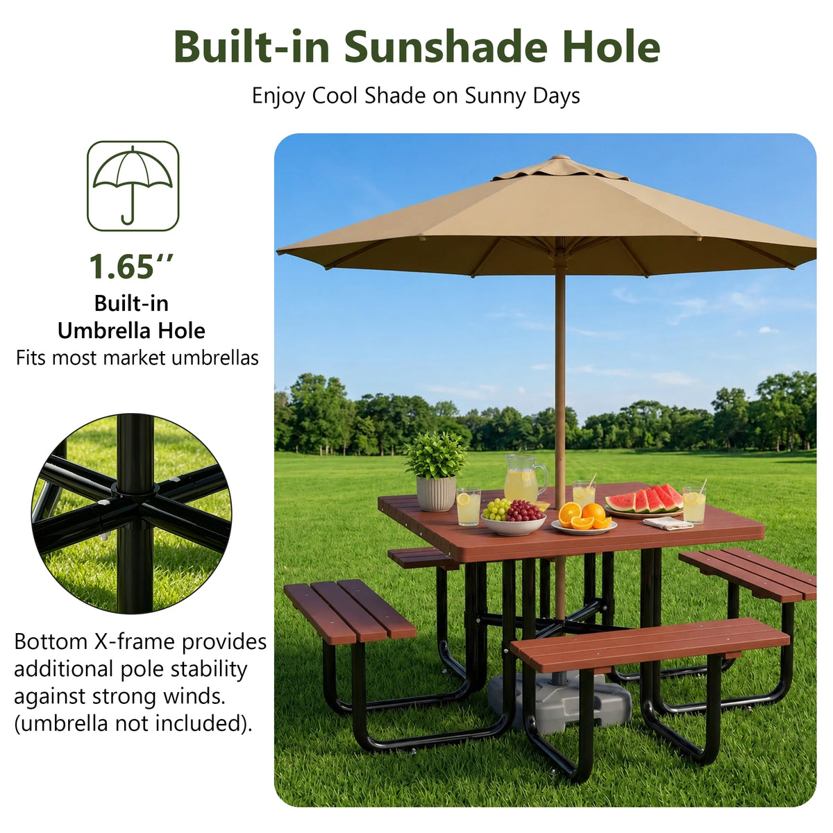 Square Outdoor Picnic Table With Built In Benches