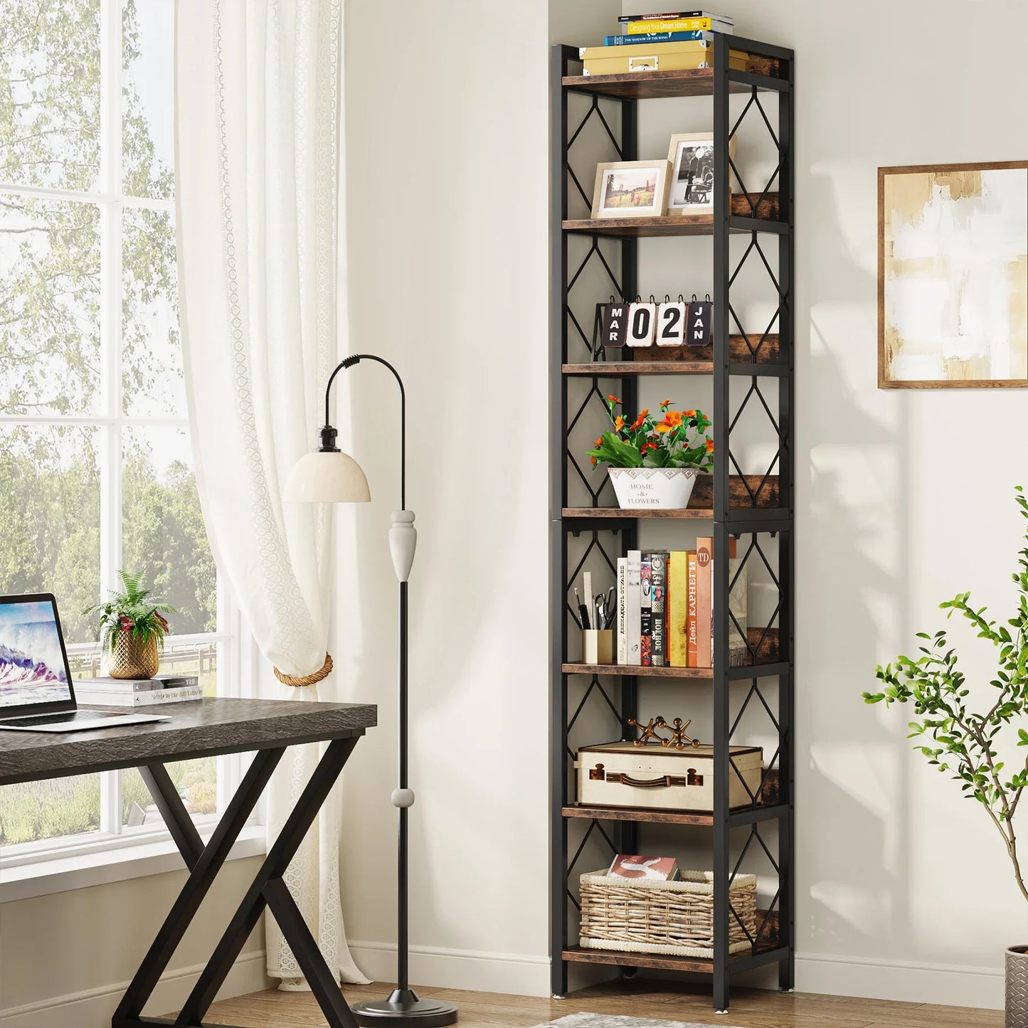 Tribesigns 7 Tier Modern Narrow Bookshelf