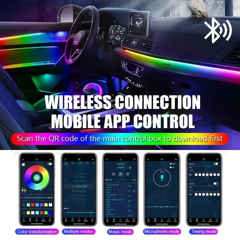 Interior Car LED Strip Lights With App Control RGB Kit