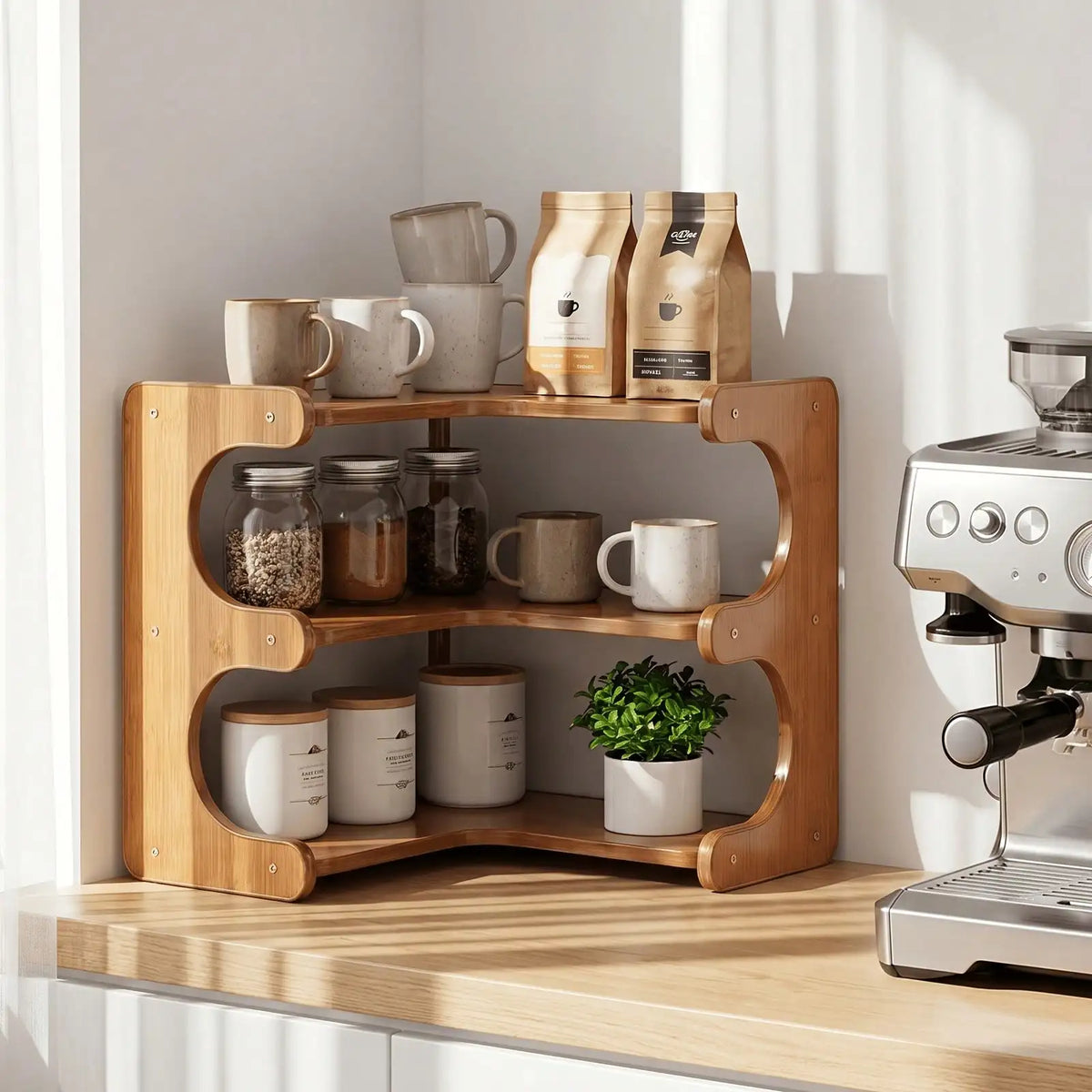 Freestanding Wood Corner Storage Rack
