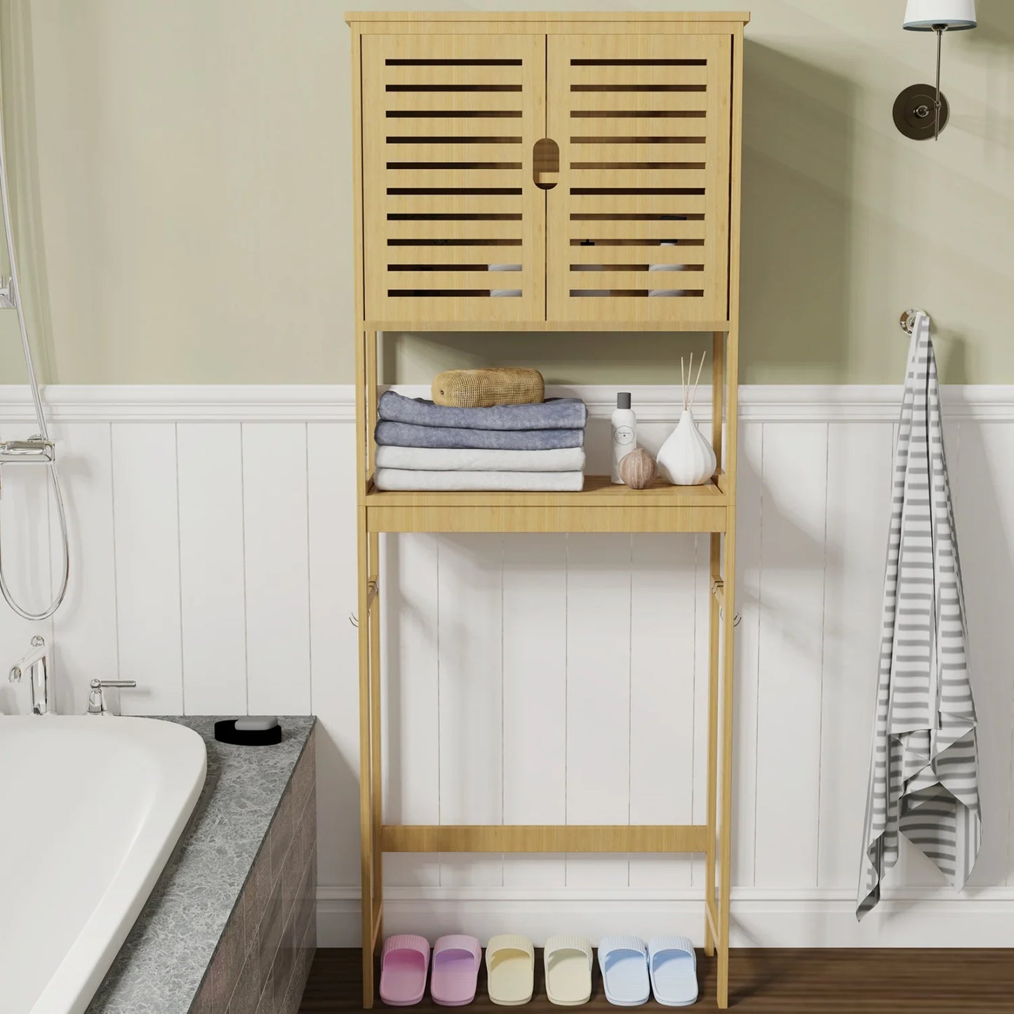 Bamboo Over The Toilet Bathroom Storage Rack