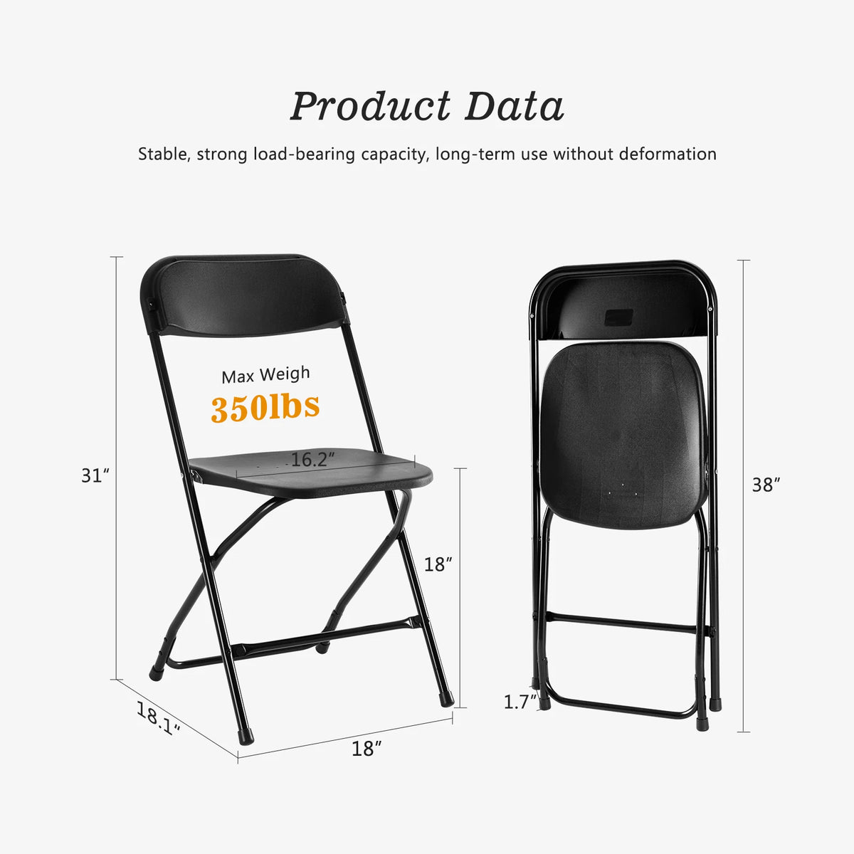 JHK Plastic Folding Chair 4 To 6 Pack 330LB Capacity