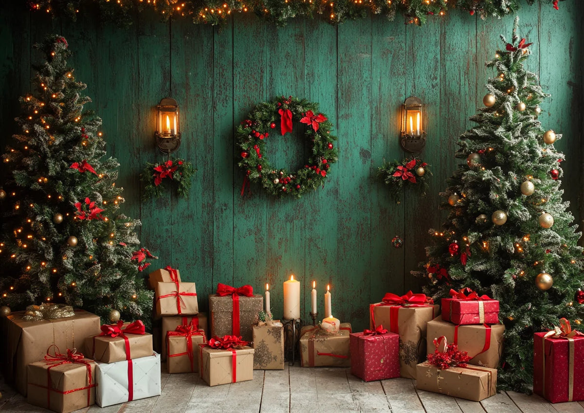 Christmas Background Happy New Year Party Xmas Tree Brick Wall Decoration Adult Children Portrait Photo Backdrop Banner
