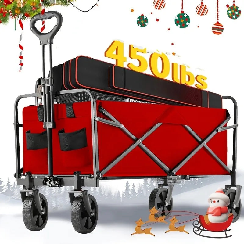 Heavy Duty Folding Garden Wagon With Adjustable Handle