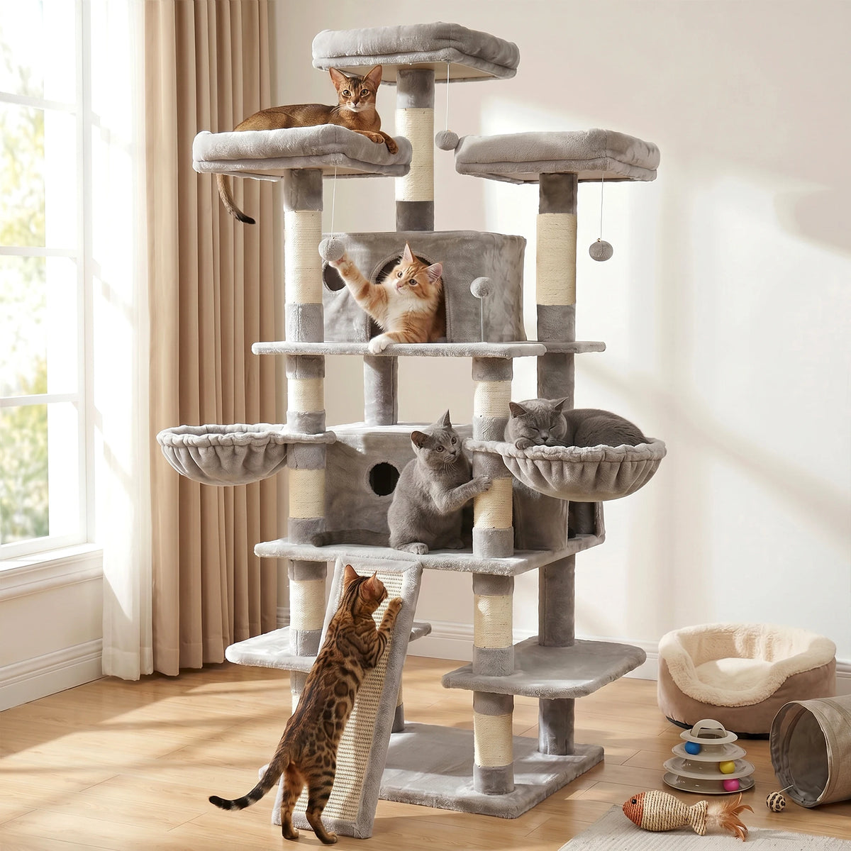 FOOWIN Cat Tree Tower With Scratching Posts And Condos