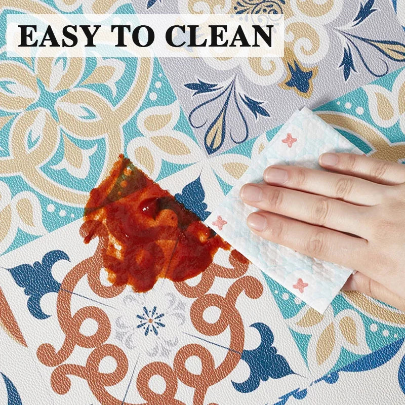 Rug for Kitchen Waterproof Anti-slip Carpet Large-size PVC Leather Oil-proof Stain-resistant Foot Mat American Retro Floor Mats
