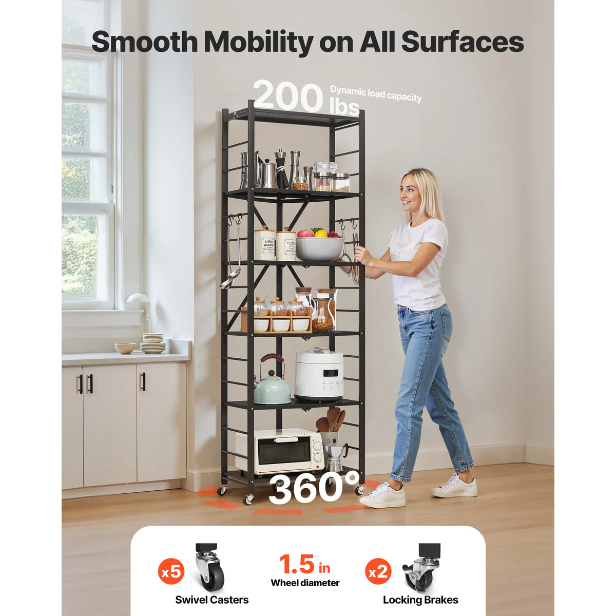 SucceBuy Foldable Mobile Metal Storage Shelf Organizer