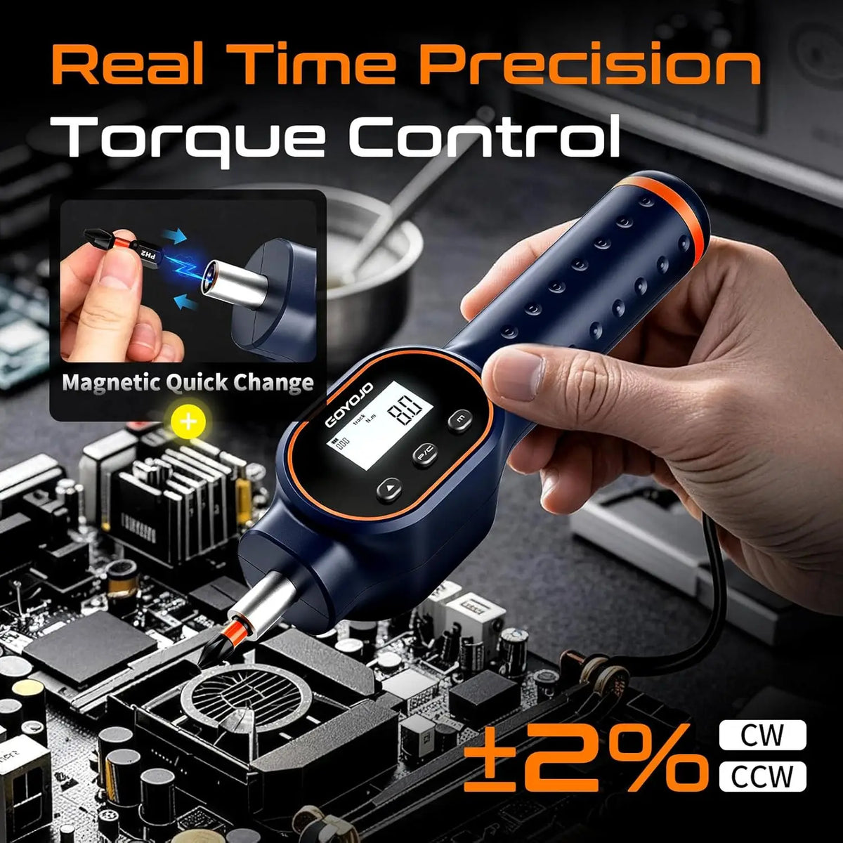 GOYOJO Digital Torque Screwdriver 7.08–70.8 In-lb / 0.8–8 Nm, 1/4' Adjustable Torque Screwdriver Set with Buzzer & Magnetic Bits, 999 Data Storage, for Gunsmithing, Electronics, and Mounting
