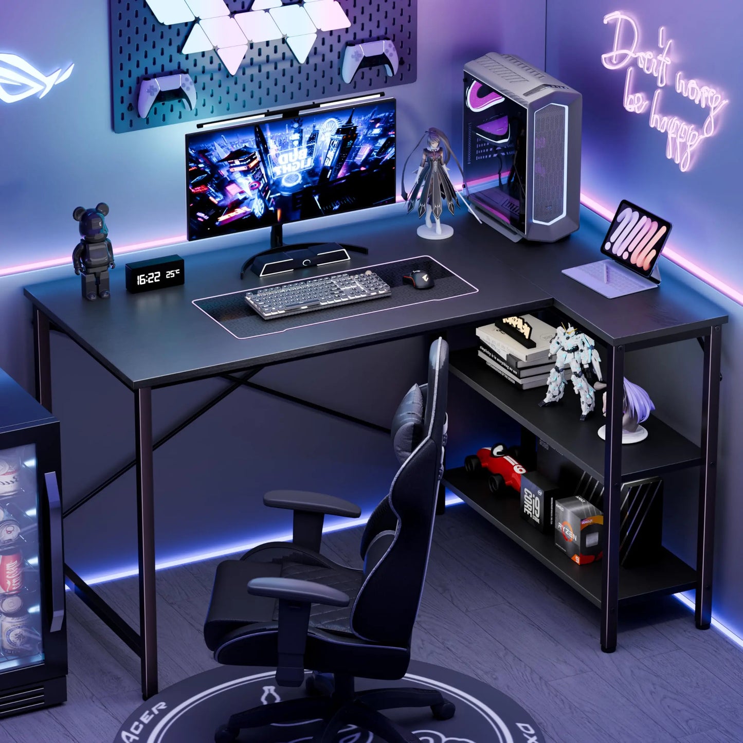 JHK L Shaped Computer Desk With Storage Shelves