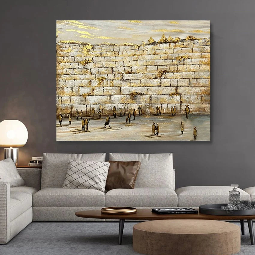 Original Western Wall Canvas Picture, Textured Jewish Canvas Wall Art, Unframed Jerusalem Kotel Wall Oil Painting, Hand-painted