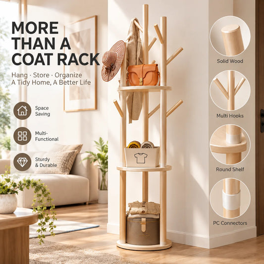 Multifunction Solid Wood Clothes Rack Organizer