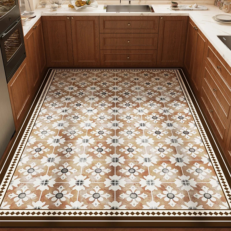 Rug for Kitchen Waterproof Anti-slip Carpet Large-size PVC Leather Oil-proof Stain-resistant Foot Mat American Retro Floor Mats