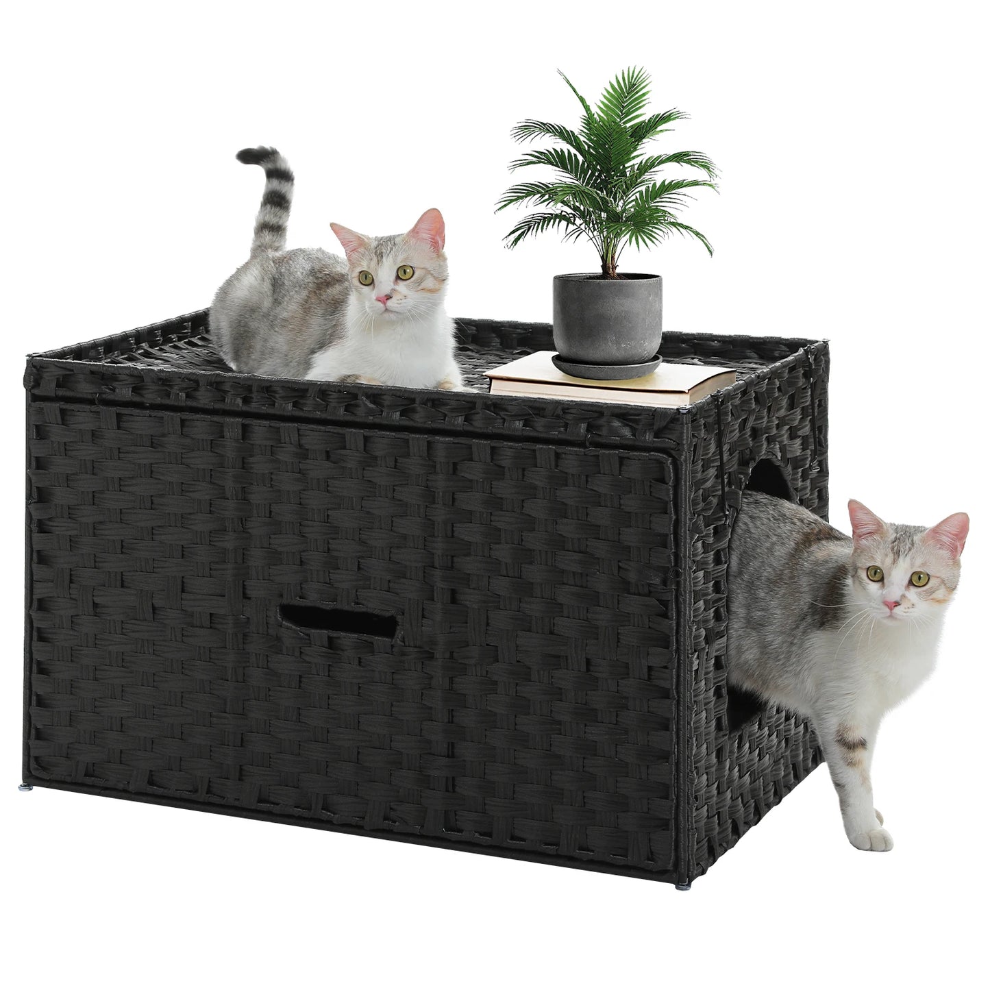 PEQULTI Rattan Cat Litter Box Enclosure With Flip Up Door