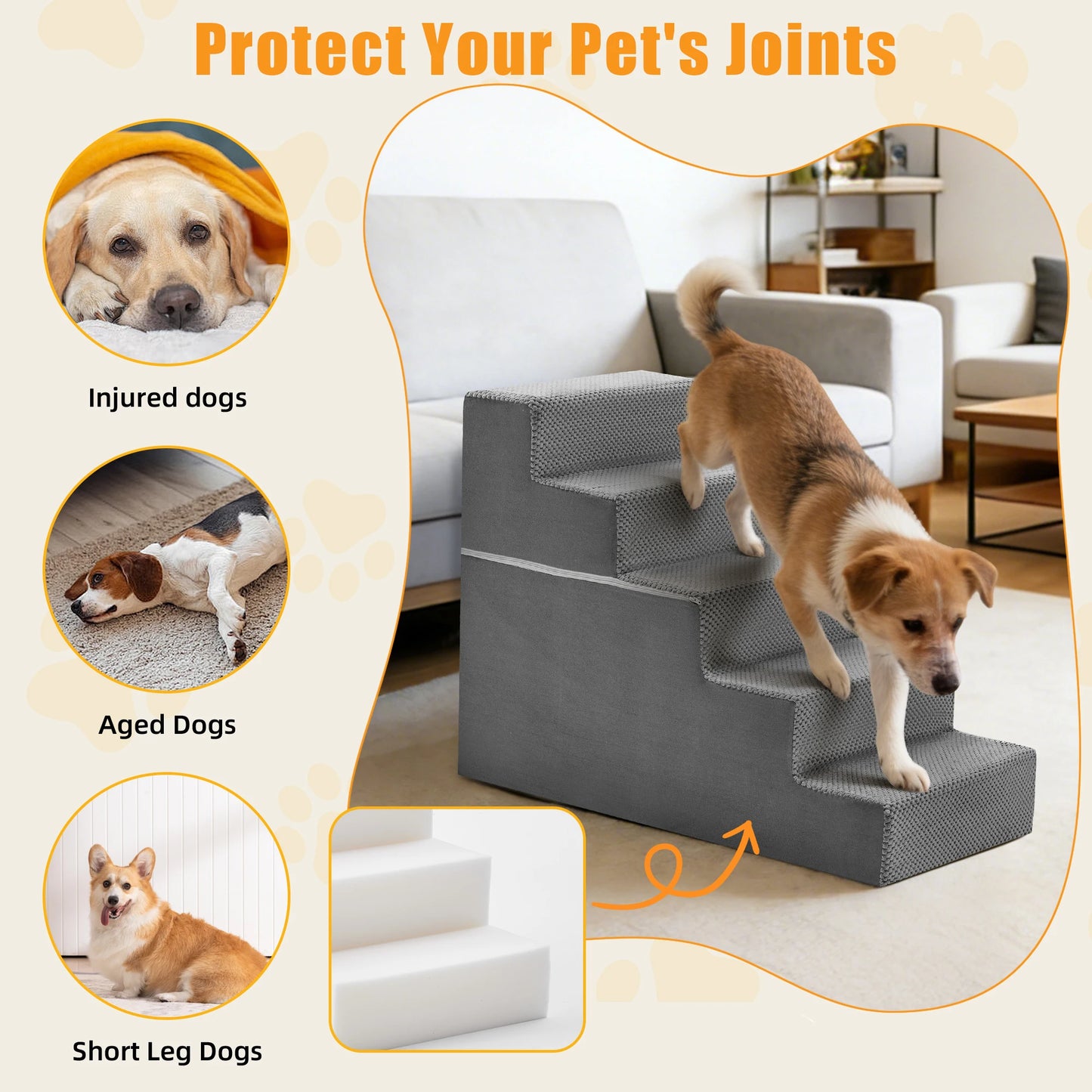 JHK Curved Foam Dog Stairs And Safety Ramp