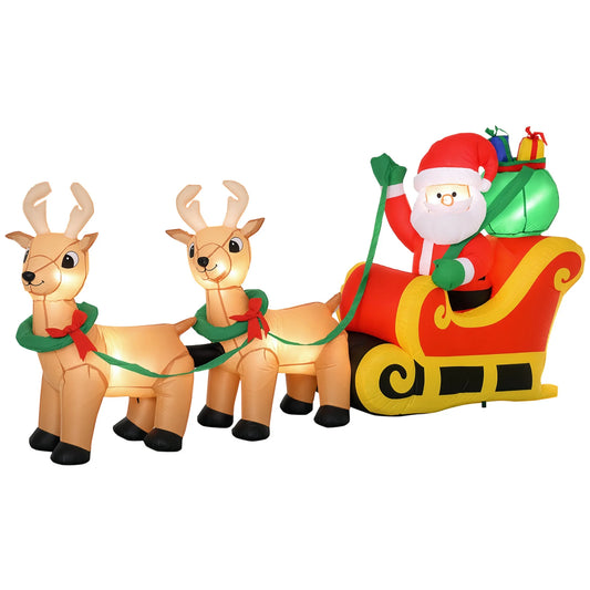 HOMCOM Inflatable Santa Sleigh Christmas Display With LEDs