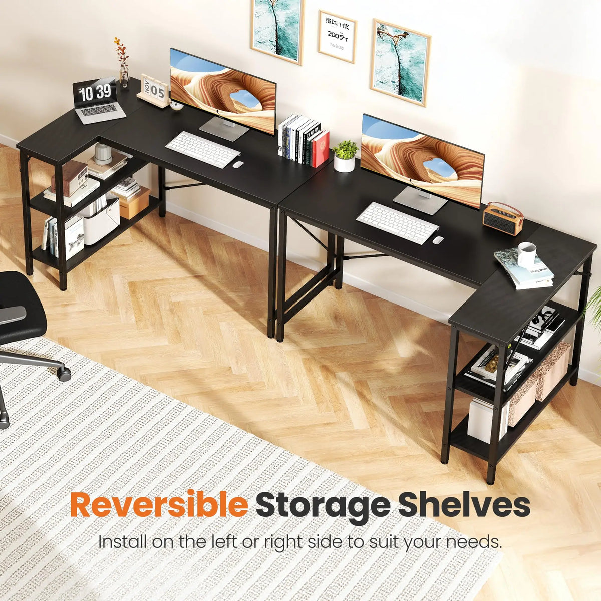 JHK L Shaped Computer Desk With Storage Shelves