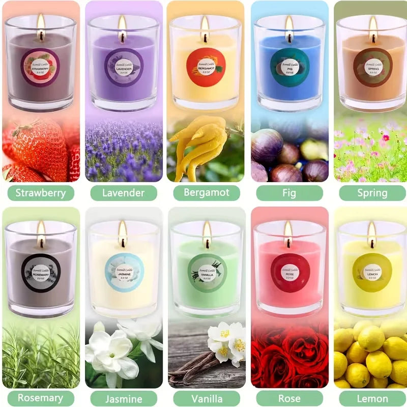 20 Packs of Scented Candles (6.6cm*4.83cm), with 10 Kinds of fragrant Scents, Soy Wax Glass Jar Candles, Strong-Scented Candles, Suitable for Ladies' Birthdays, President's Day, Easter, Mother's Day, Etc.