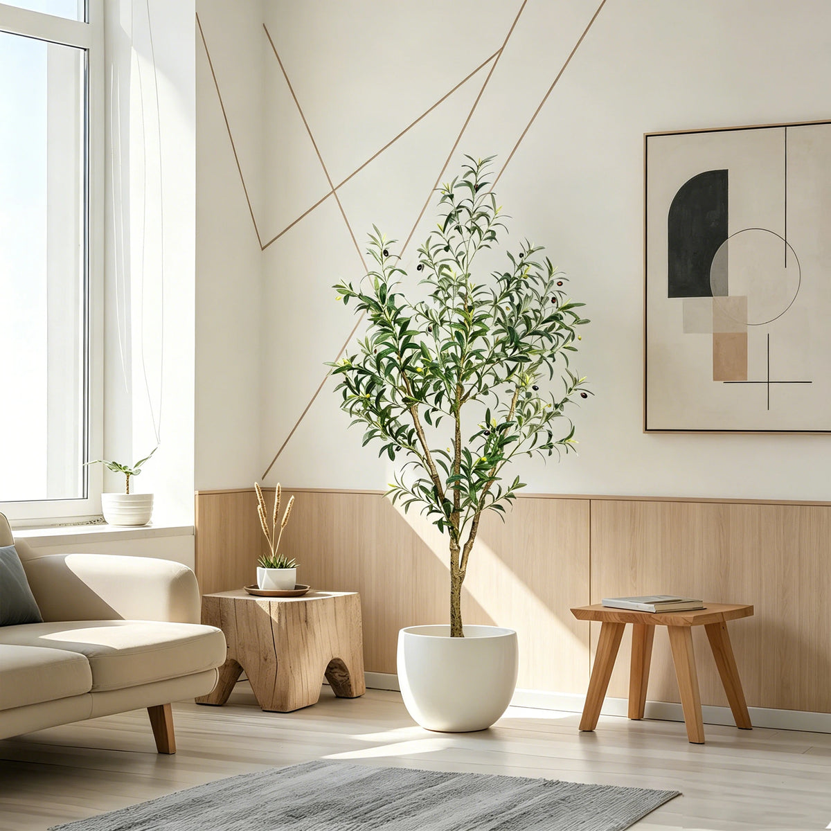Olitree Faux Olive Tree With Wood Trunk And Pot
