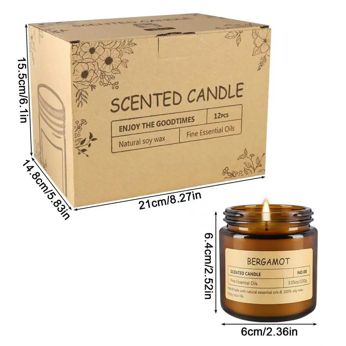 12 Scented Candles (6.4 cm × 6 cm) - 3.5 oz Scented Candles. A Delicate Gift Box Set, Made with Soy Wax and Essential Oils. It Is an Ideal Gift for Women, Teachers, Mothers, Family Members, Friends and Colleagues During Hall