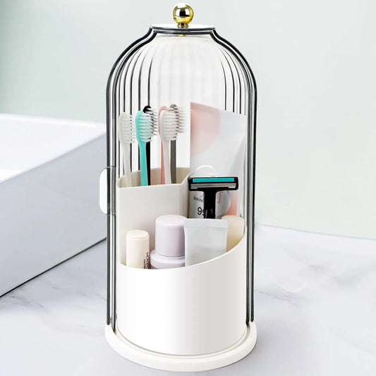 Sliding Lid Rotating Toothbrush Holder Organizer for Bathroom