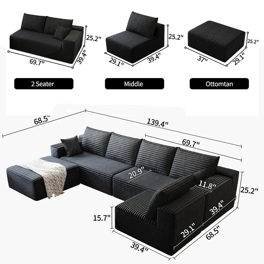 YQXH Cloud Style Corduroy Modular Sectional Sofa