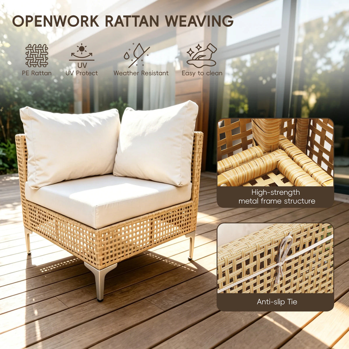 Boho Wicker Outdoor Patio Sectional Sofa Set With Cushions