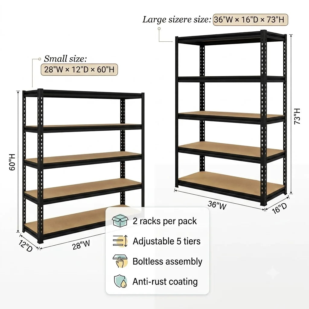 Heavy Duty 5 Tier Metal Storage Rack Set