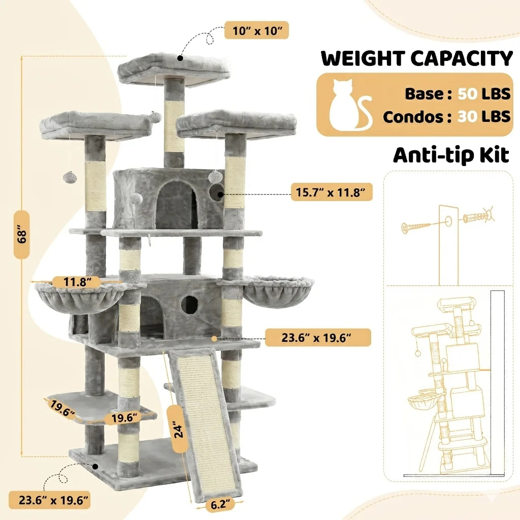 FOOWIN Cat Tree Tower With Scratching Posts And Condos