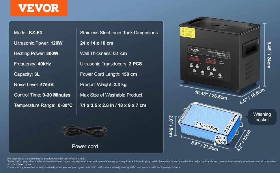 SucceBuy Portable Ultrasonic Cleaner With Timer