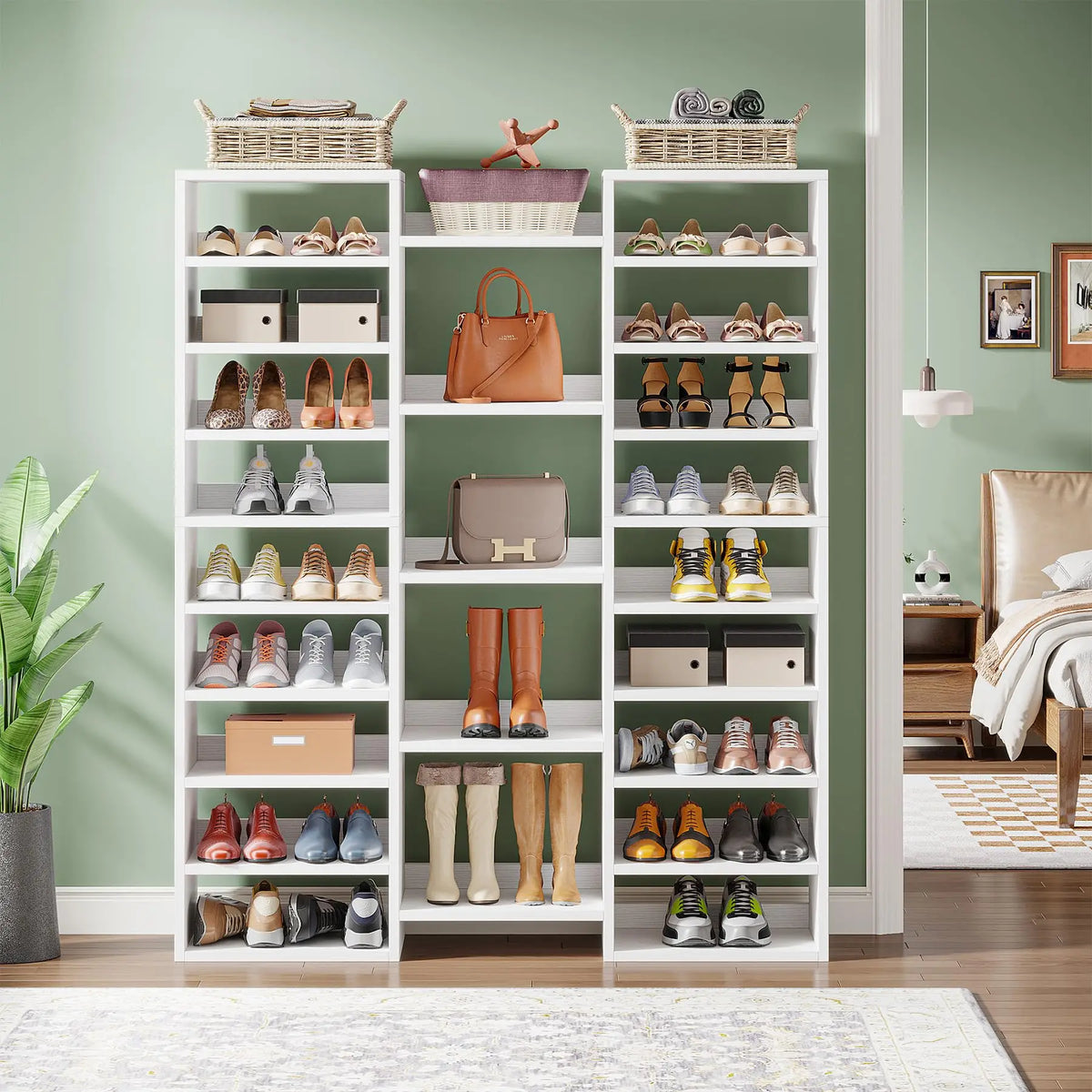 14-Tier Freestanding Wood Shoe Rack Storage Cabinet