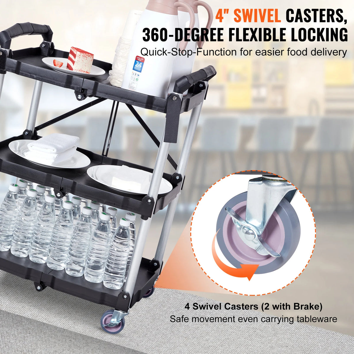 SucceBuy 3 Tier Folding Rolling Utility Cart Storage Shelf Movable Gap Rack Serving Cart Slide Organizer for Kitchen Bathroom
