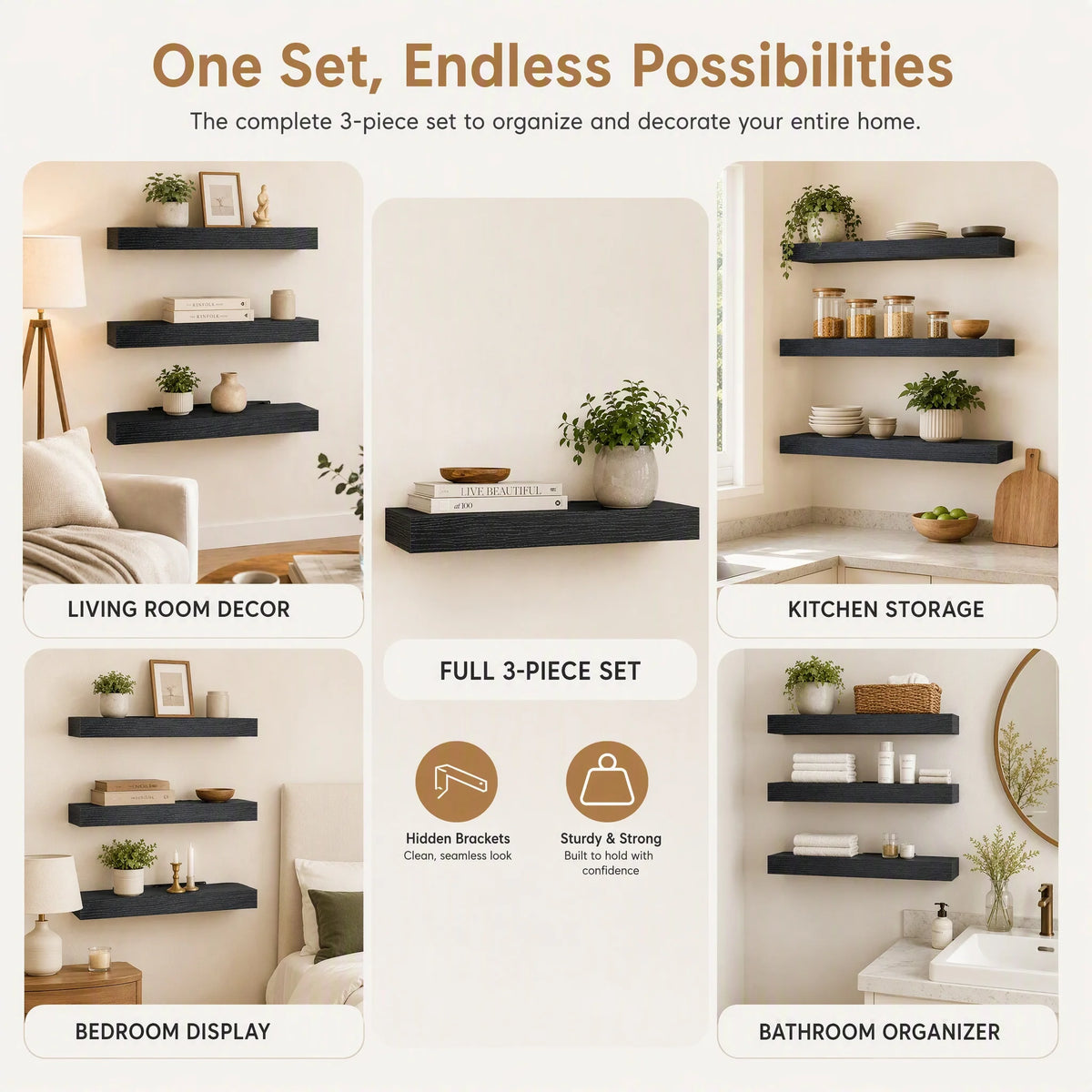 Modern Floating Wall Shelves With Hidden Brackets