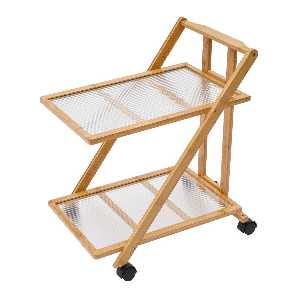 Bymaocar Two Tier Rolling Bamboo Storage Cart