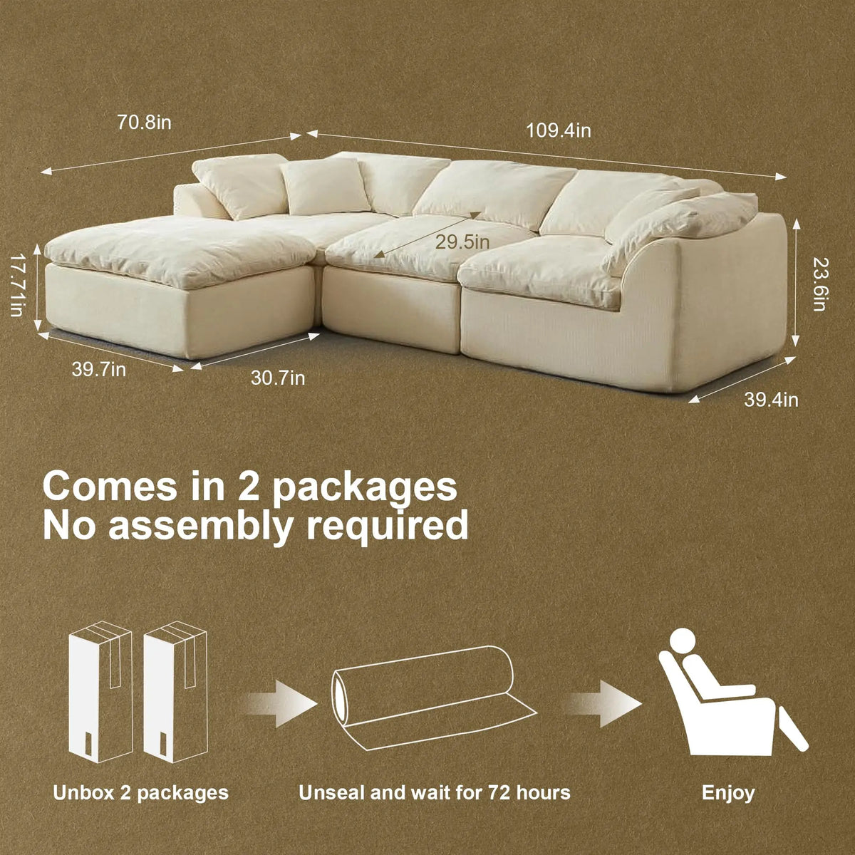 Yeflixvrau Modern Cloud L Shaped Chenille Sofa