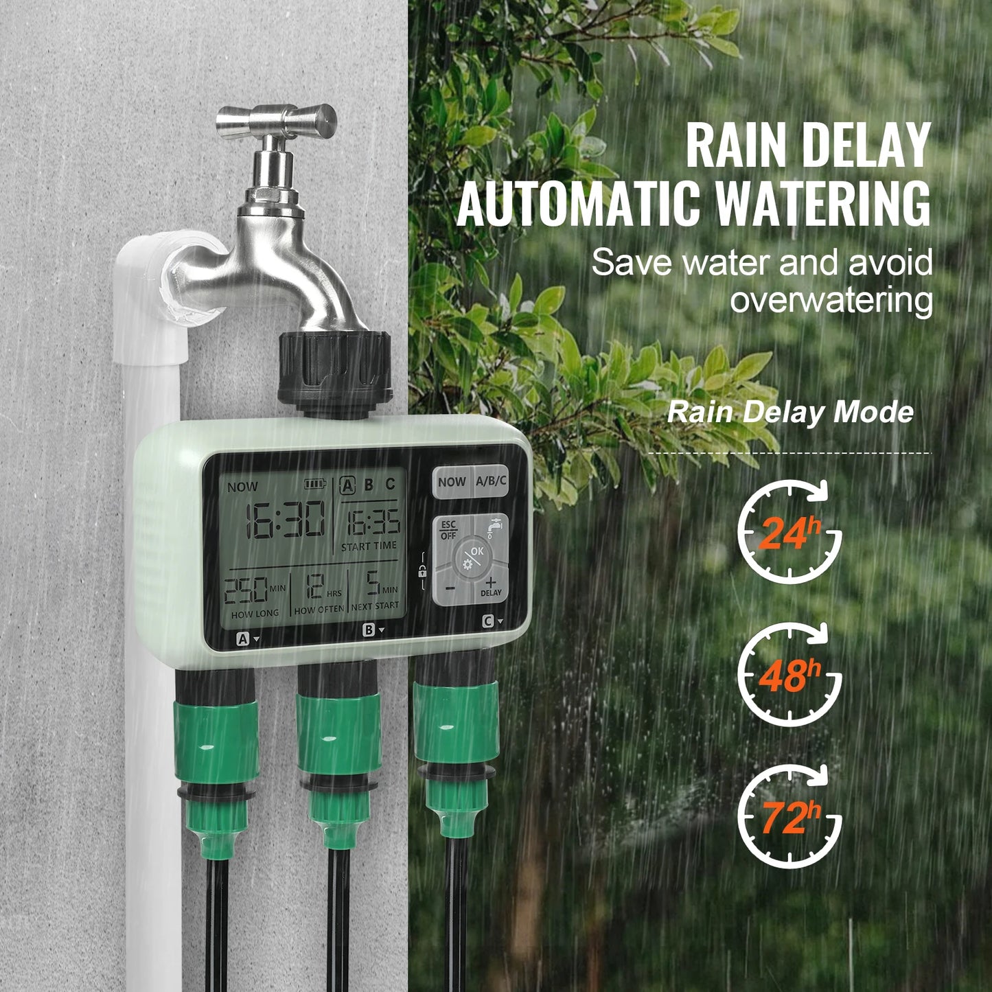 SucceBuy 3 Outlet Lcd Water Timer With Rain Delay