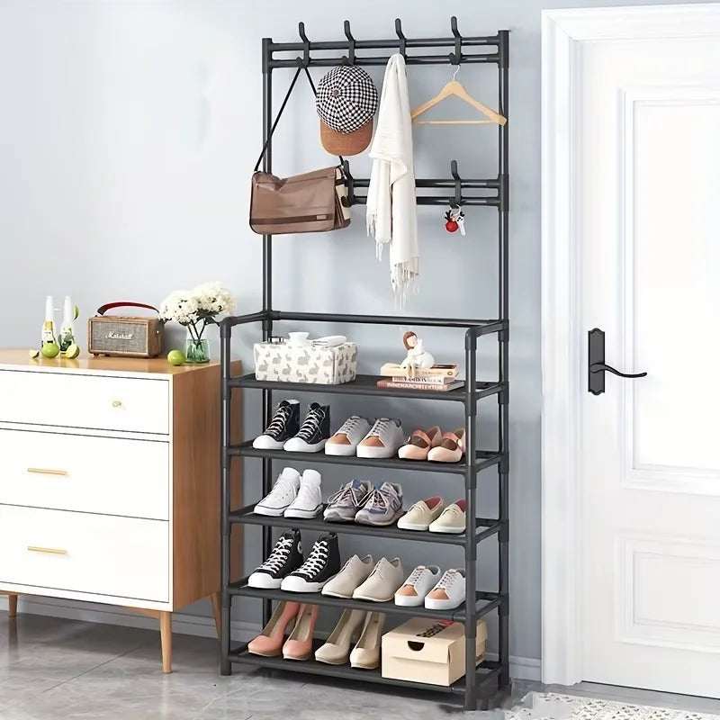 Metal Entryway Shoe Rack and Clothes Hanger