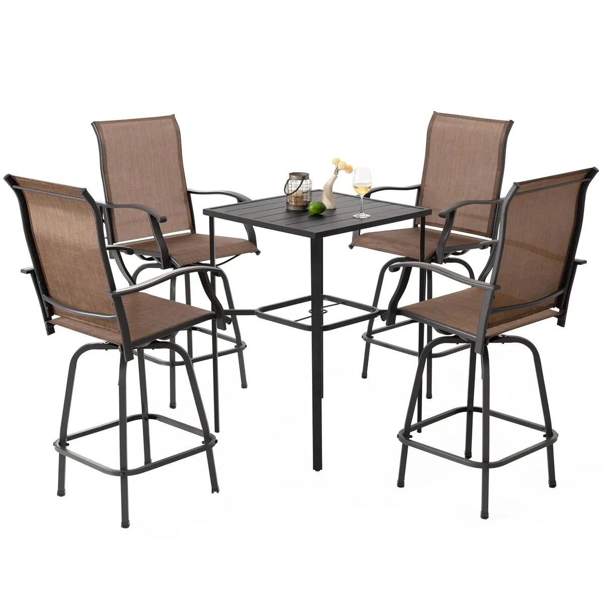 Outdoor Glass Table Bar Set With Swivel Stools