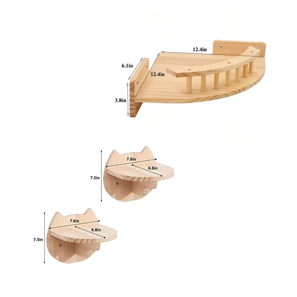 CWV Corner Pine Wood Wall Mounted Cat Hammock Steps