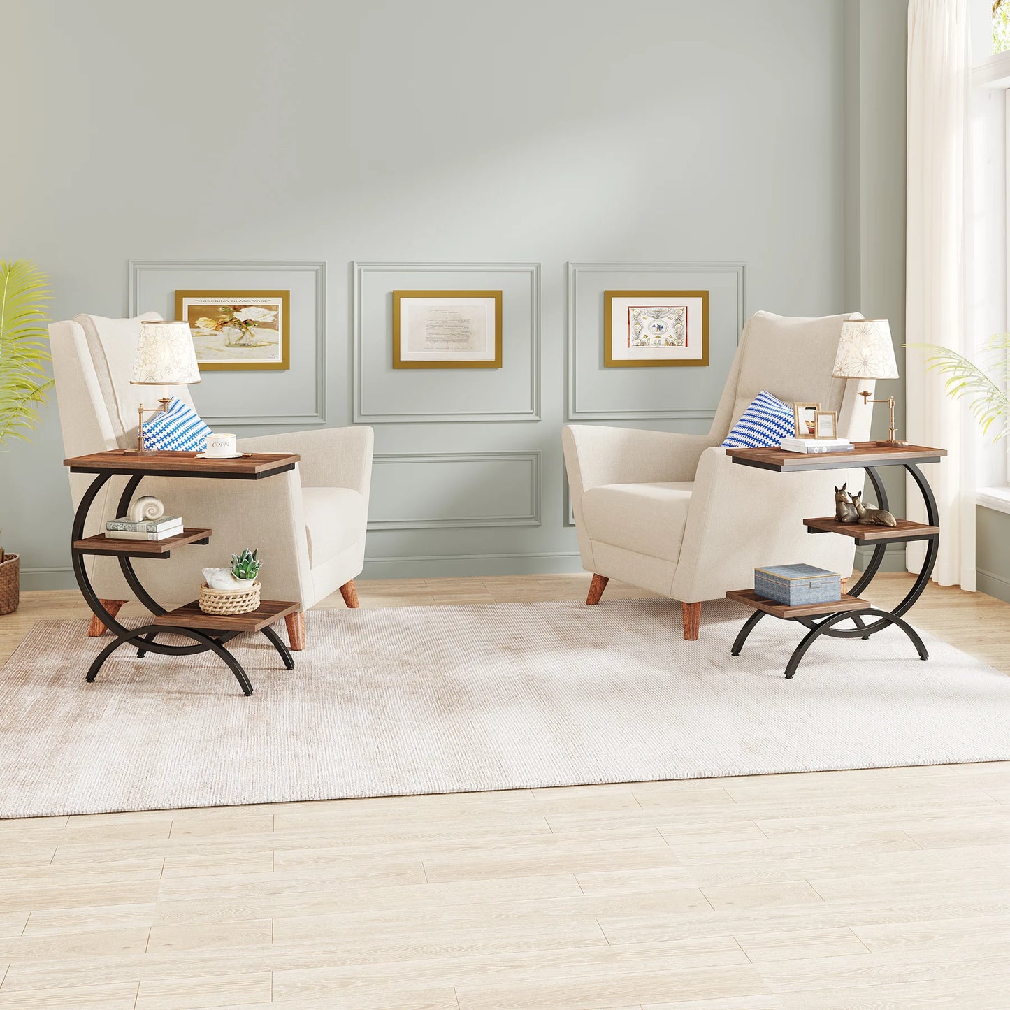 Tribesigns C-Shaped End Table With Storage Shelves