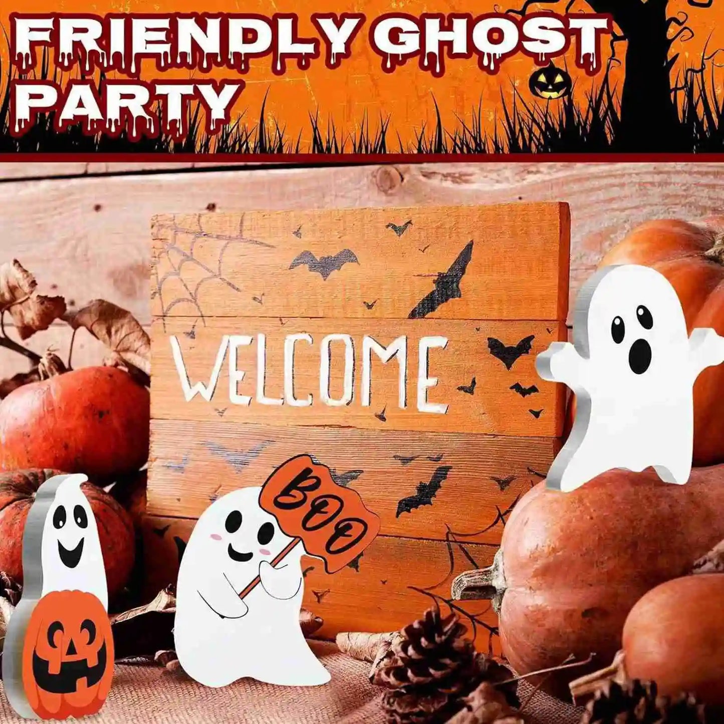 Halloween Pumpkin Ghost Table Sign