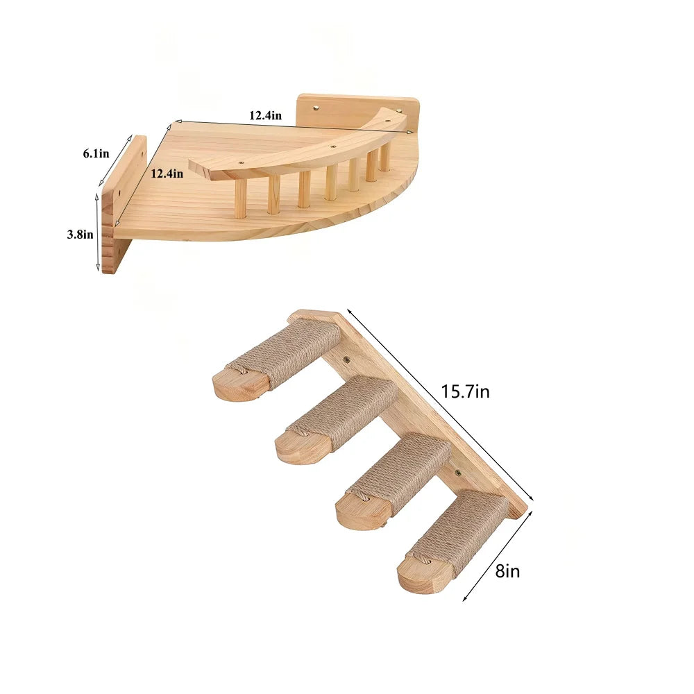 CWV Corner Pine Wood Wall Mounted Cat Hammock Steps