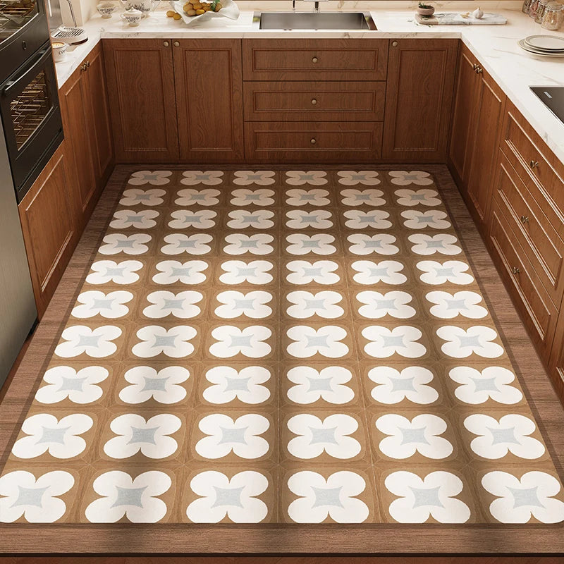 Rug for Kitchen Waterproof Anti-slip Carpet Large-size PVC Leather Oil-proof Stain-resistant Foot Mat American Retro Floor Mats