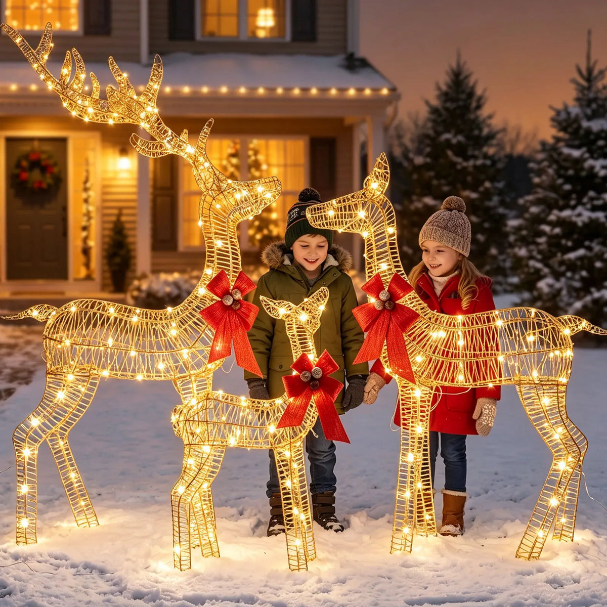 Lighted Christmas Deer Family Outdoor Decoration Set