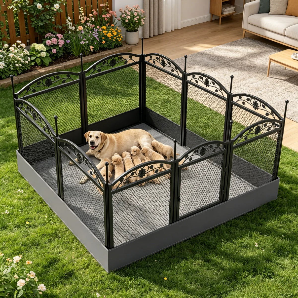 BINGOPAW 8-Panel Foldable Metal Dog Playpen With Gate