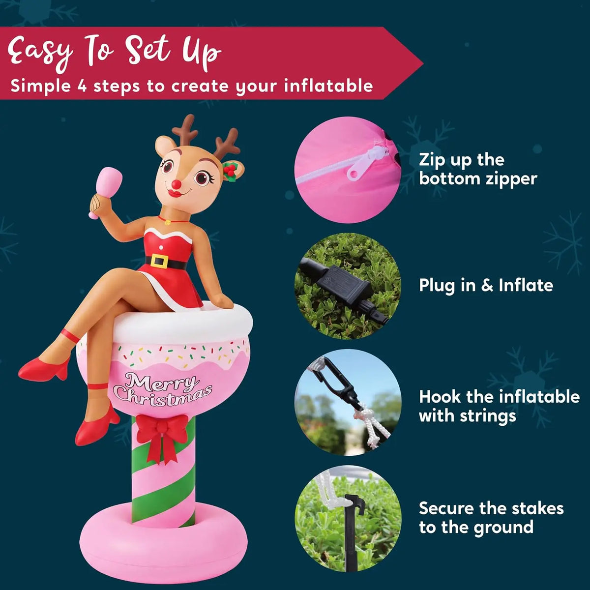 Joyfy Inflatable Reindeer Cocktail Glass Christmas Decor