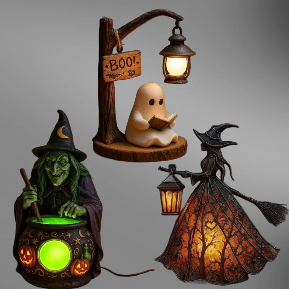 Halloween Witch Ghost 3D  Lamp Lantern Decorative Resin Lantern For Festival Spooky Party Decor Halloween Outdoor Indoor Lantern