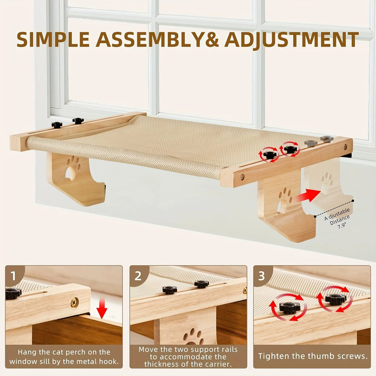 CZBNYX Pine Wood Cat Window Sill For Indoor Cats