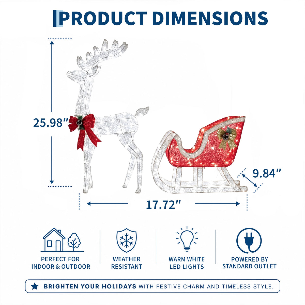 Lighted Christmas Reindeer And Sleigh Outdoor Decoration