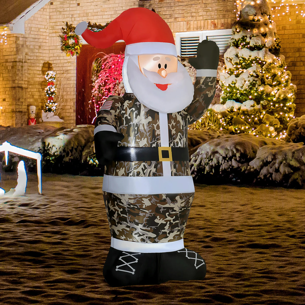 HOMCOM 8' Christmas Inflatables Outdoor Decorations Santa Claus Wearing Camouflage, Blow-Up Yard Christmas Decor with LED Lights Display