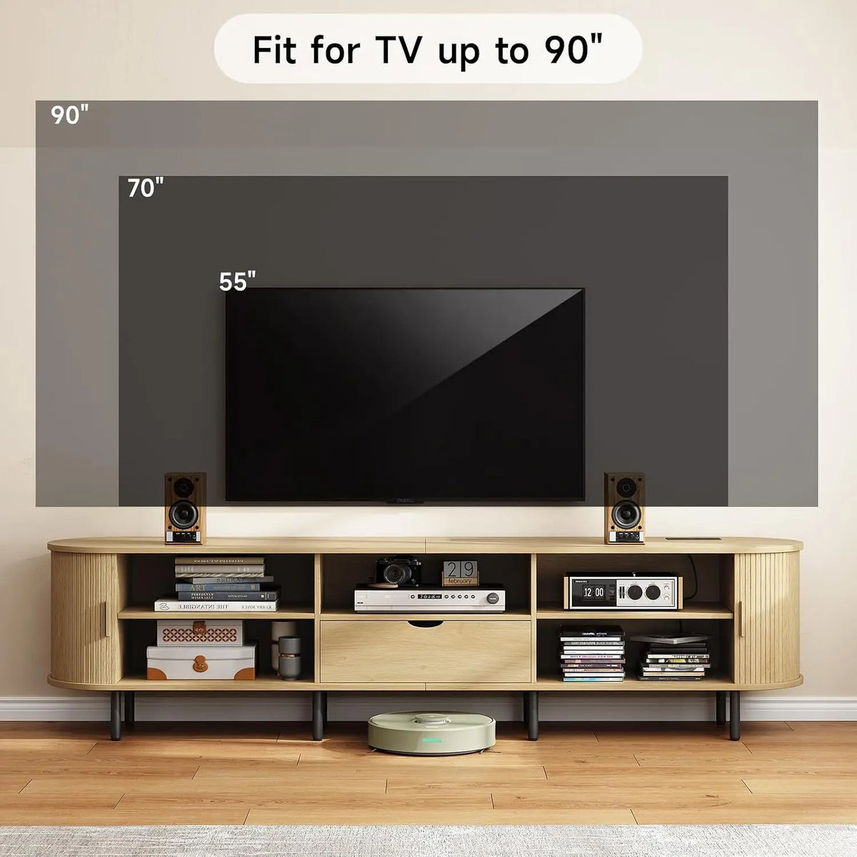 ONBRILL Mid Century Wood TV Stand With Power Outlets